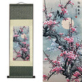 AtfArt Silk Scroll Painting, Asian Wall Art, Red Plum, 36.2x12in - color: C1