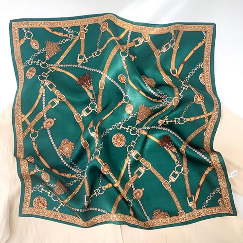 100% Mulberry Silk Neck Scarf for Women Square Neckerchief – 21 inch - color: Darkgreen