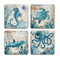 Marine Life Square Coaster Set - Made of Recycled Rubber - Set of 4 - color: Marine Life