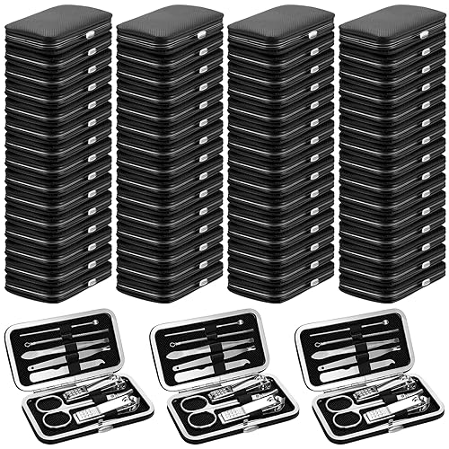 Lasnten 100 Bulk Nail Clipper Set Bulk Manicure Kit Stainless Steel Pedicure Professional Nail Care Kit with Travel Case Portable Grooming for Husband Men Women Family(Black,8 in 1) - color: Black, size: 8 in 1