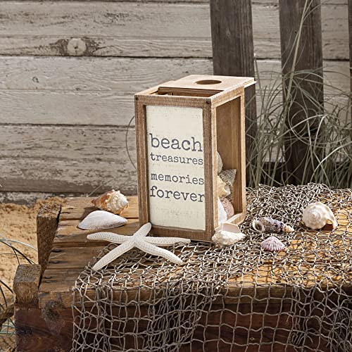 Primitives by Kathy Seashell Holder - Coastal Decor, Glass Display, Treasure Chest, Room and Bedroom Decor, Brown Wood - color: Brown Wood, style: Coastal