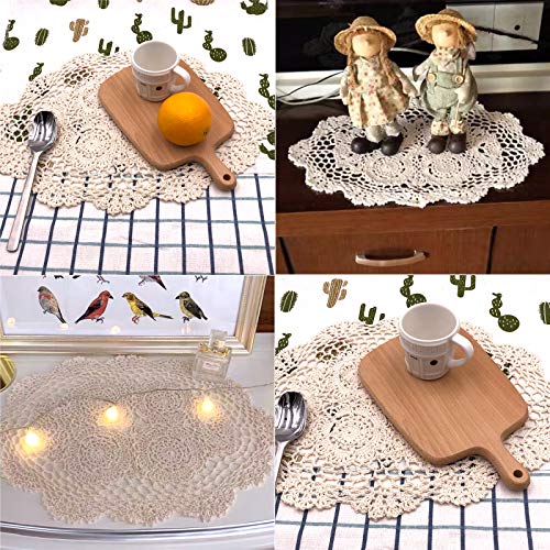 Phantomon Lace Doilies Handmade Crochet Placemats Cotton Doilies Cloth Lace, Pack of 4, Oval Shape, 12 x 17 inch (Beige) - color: Beige