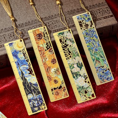 4 PCS Book Marks for Reading Women, Metal Van Gogh Bookmark - style: Oil-Painting Ruler