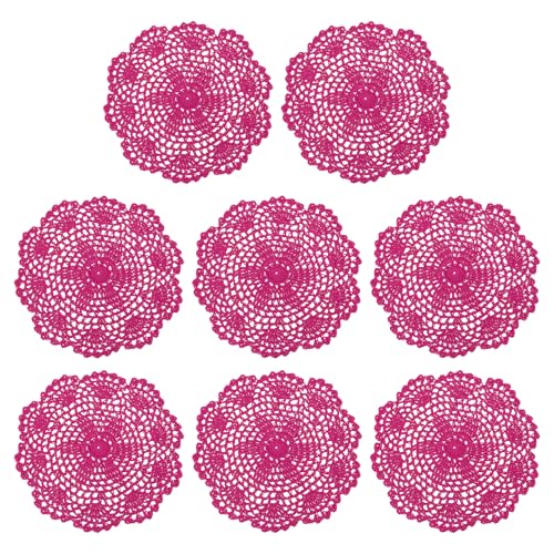 uxcell Crochet Doilies, 8Pcs 8" - Handmade Crochet Cotton Coaster, Round Lace Placemats with Floral Patterns for Wedding Party Decoration (Rose Red) - color: Rose Red