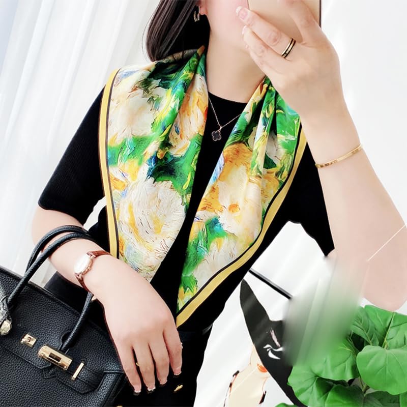100% Mulberry Silk Scarf - 25.6" Square Neckerchief & Headscarf Gift Packed - color: Green-2
