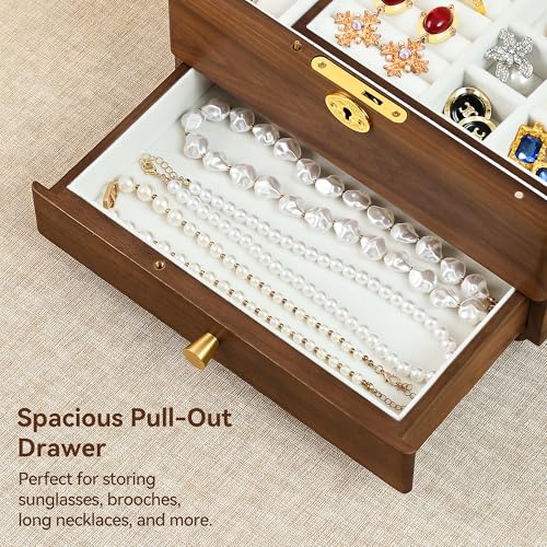 Black Walnut Lockable Jewelry Box with Feet, 3 Layer Wooden Case for Women - color: 3 Layer Full Lock with Feet