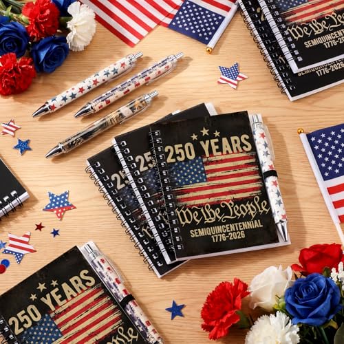 Resurhang 24 Pcs 250th Anniversary Patriotic Gifts Flag Notebook Pens - style: Independence Day