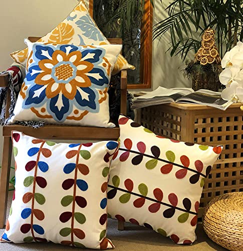 Embroidered Cushion Covers 18x18 Boho Pillows-Set of 2，Decorative Throw Pillow Covers for Sofa Couch Bedroom, Floral Farmhouse Accent, Cotton, Orange,Sunflower - color: Sunflower and Sunflower