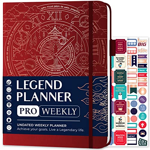 Legend Planner PRO Weekly & Monthly, Large Undated, 7”x10”, Wine Red - color: Wine Red + Gold Foil