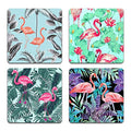 Tropical Flamingo Square Coaster Set - Made of Recycled Rubber - Set of 4 - color: Tropical Flamingo