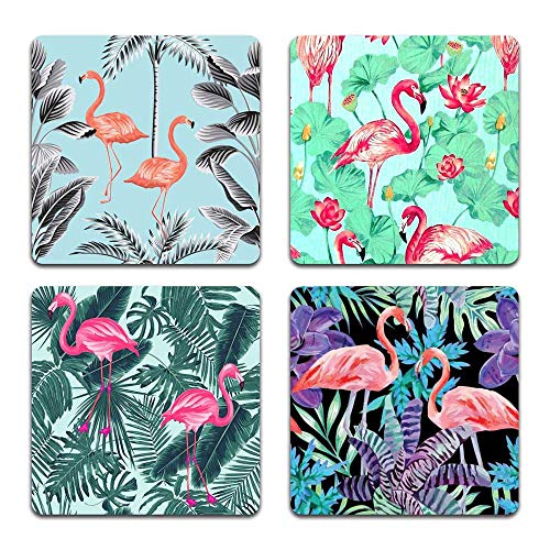 Tropical Flamingo Square Coaster Set - Made of Recycled Rubber - Set of 4 - color: Tropical Flamingo