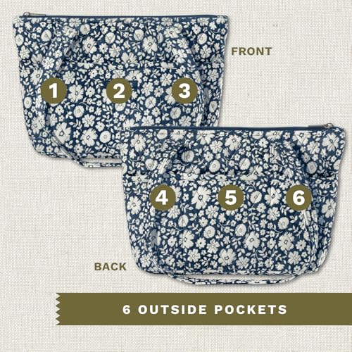 Bella Taylor Small Tote, Quilted Shoulder Bag for Women - color: Bicolor Floral Navy