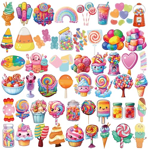 50Pcs Candy Ice Cream Stickers, Funny Design Candy Ice Cream Stickers Cute Dessert Sticker Vinyl Waterproof Sticker for Adults Water Bottle Laptop Decor Party Favors Birthday Gifts - color: Candy