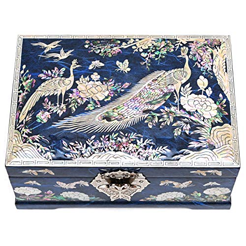 MADDesign Mother of Pearl Jewelry Box Multilevel Peacock Design - color: Blue