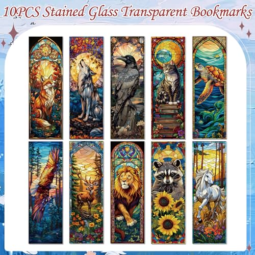 Stained Glass Animal Transparent Bookmark - Wxiben 10 Pcs Fantasy Animals Transparent PVC Bookmark Cat Turtle Book Mark Page Clips Gifts for Women Men Book Lovers Bookish Readers Accessories - style: Stained Glass Animal