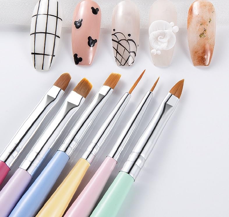 Nail Art Brushes 6Pcs - Painting, Liner, Dotting Pens for Salon - color: a-6pcs
