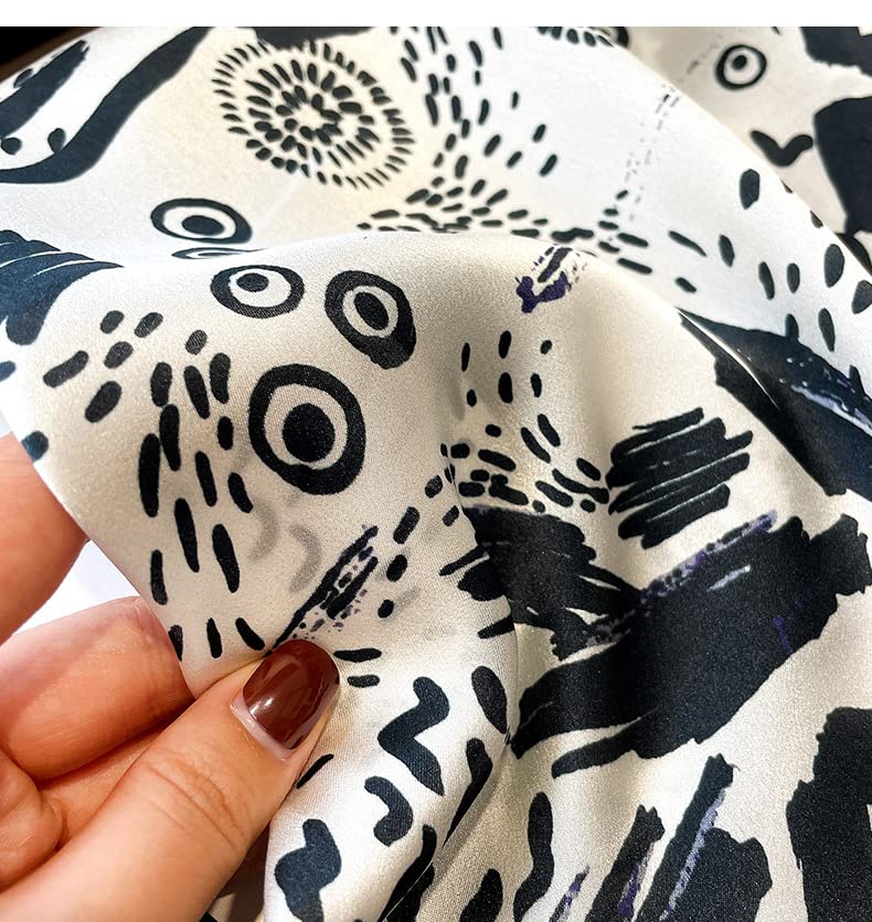 FEIBOON Mulberry Silk Scarf 21"x21" Small Square Scarfs for Women - color: Black Abstract