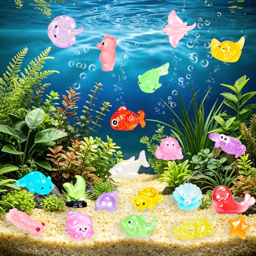 120PCS Luminous Mini Ocean Resin Animals 20 Style Glow in The Dark Tiny Sea Animal Figurines Miniature Plastic Animals Aquarium Decoration for DIY Crafts Fish Tank Potted Fairy Garden Dollhouse - color: 120pcs-ocean