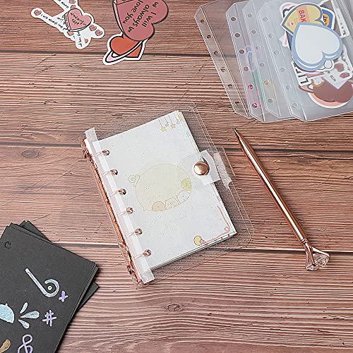 A7 Soft PVC Binder Cover Glitter Rose Gold Refillable Budget Binder 6-Holes Loose Leaf Notebook Binders Round Ring Personal Planner Pages Protectors with Snap Button Closure File Folder - color: Glitter Cover + Rose Gold Binder, size: Personal A7