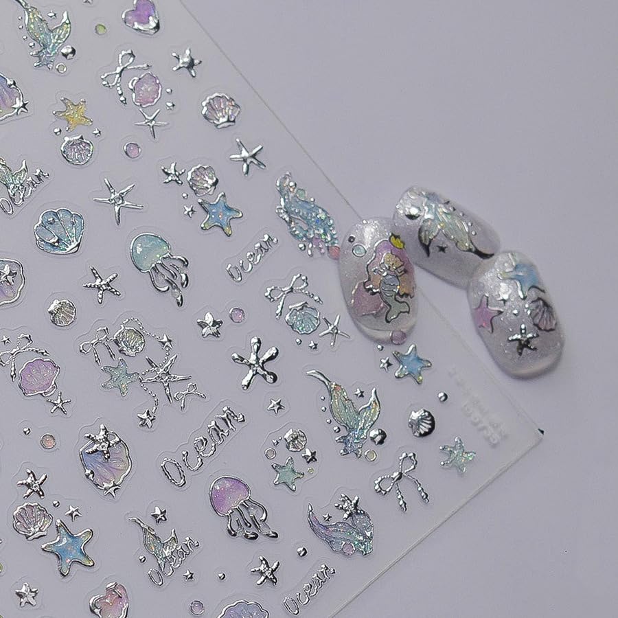 5D Embossed Under The Sea Stickers for Nail Art Jelly Fish Self-Adhesive Nail Art Decals for Women Nail Supplies Art Design Stickers (to5735) - style: to5735