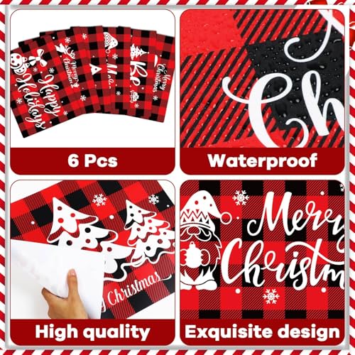 Christmas Placemats Set of 6 Red and Black Plastic Table Mat 17×13×0.04in - style: Christmas Red and Black Plaid