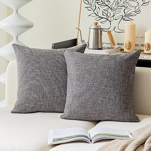 Kevin Textile Star Linen Soft Pillow Covers, Square Decorative Throw Cushion Case, Farmhouse Pillowcase for Couch Sofa, 20” x 20”(50x50cm), 2 Pcs, Dark Grey - color: Dark Grey, size: 20" x 20" (Pack of 2)