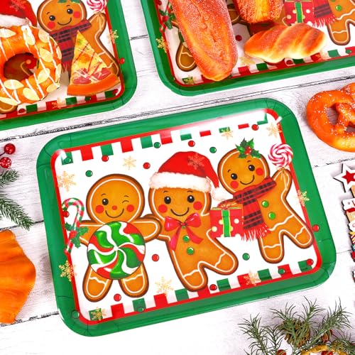 JarThenaAMCS 3Pcs Christmas Serving Trays Reusable Serving Dishes Red Green Gingerbread Man Platter for Xmas Party Sharing Snacks Fruits Dessert, 13 x 10 Inch - style: Gingerbread Man