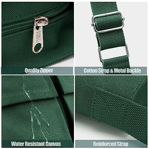 KALIDI Canvas Tote Bag Zipper Large Crossbody Shoulder Bag Messenger Bag - color: Upgraded Dark Green