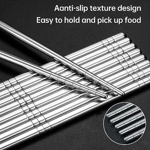 Premium Reusable Stainless Steel Chopsticks - 5 Pairs, 9.5 Inch, Square, Non-Slip, Dishwasher Safe, Use for Home, Kitchen, Hotel, Restaurant - color: 5 Pairs Metal Chopsticks