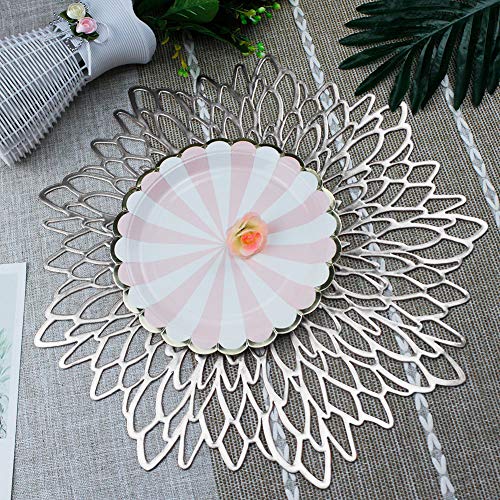 15 Inch Silver Round Placemats for Dinner Table Set of 6 - color: A1/Silver