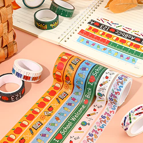 Whaline 12 Rolls Back to School Washi Tape Colorful Welcome Back to School Washi Masking Tape School Bus Ruler Crayon Decorative Paper Stickers for Scrapbook Gift Wrapping DIY Art Crafts - style: Style 1