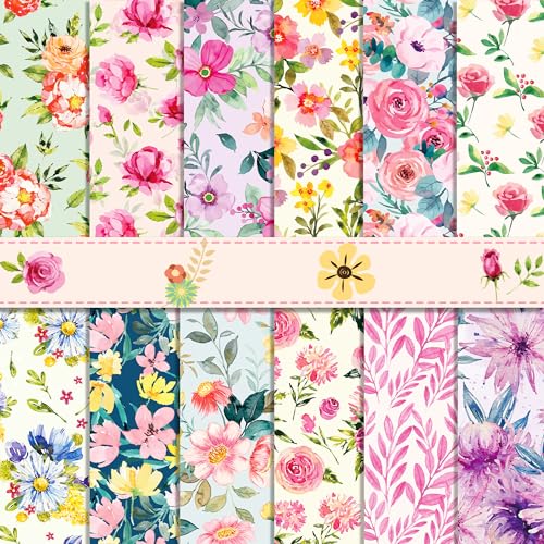 VIVIQUEN 24 Pack Floral Pattern Double-Sided Flower Scrapbook Paper 12”