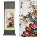 AtfArt Silk Scroll Painting, Asian Wall Art, Flowers, 36.2x12in - color: D01