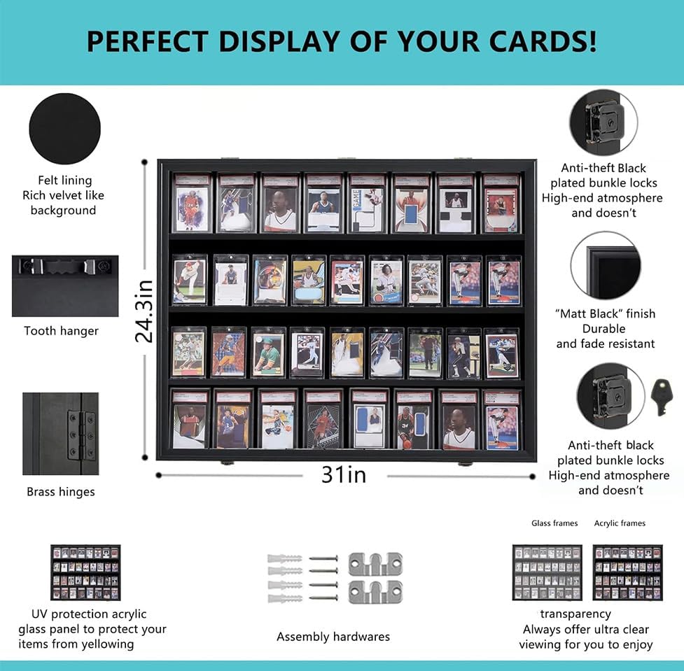 VERANI 36 Graded Sports Baseball Card Display Case Wall Mount Black - size: Large-Horizontal-Black-BlackLock