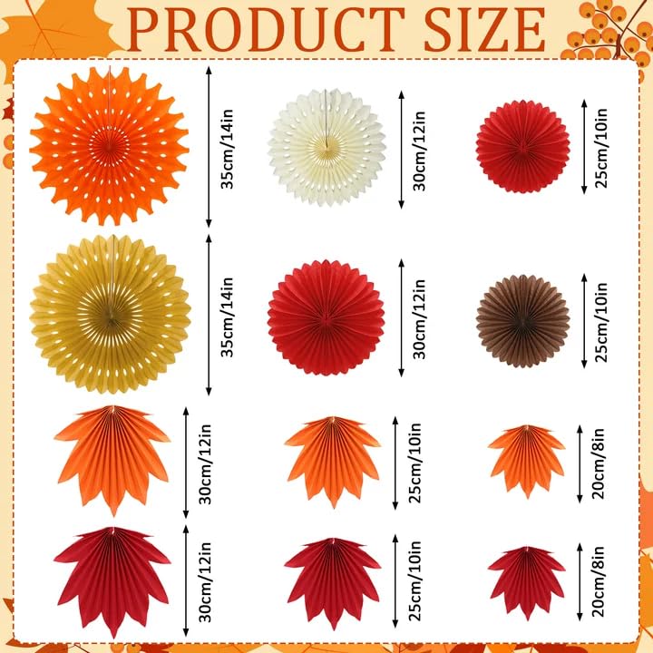 NOVWANG 12Pcs Fall Paper Fan Decorations 6 Maple Leaves and Round Hanging Paper Fans Classroom Office Decoration for Thanksgiving Autumn Harvest Rustic Party Birthday Wedding Decor - style: Maple Leaves