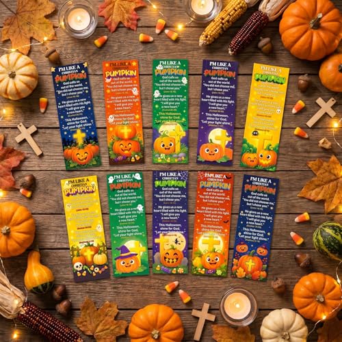 Halloween Pumpkin Scripture Bookmarks Gifts - Cosmisun 200 Pcs Fall Christian Bookmark Paper Bible Verse Religious Page Book Marks for Women Men Thanksgiving Office Book Lovers Church Party Favors - color: Halloween Pumpkin