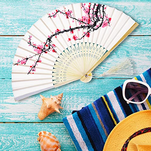 Chuangdi 12 Pcs Folding Hand Fans for Line Silk Dancing Fan, Cherry - style: Cherry