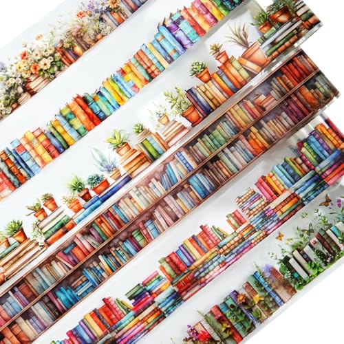 6 Rolls Book-Themed PET Tape for Scrapbook Journaling - style: Ocean of Books