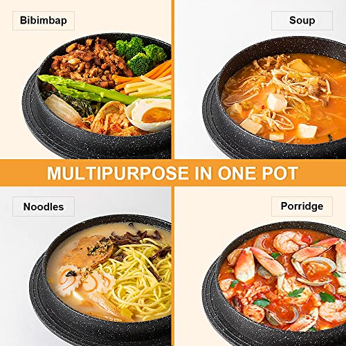 Cast Aluminum Pot with Lid, 63 oz Non-Stick Casserole Dish Korean Stone Bowl Induction Compatible, 1875 ml - Black - color: Black, size: 7.9 in