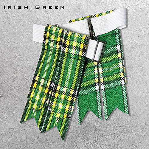 Kilt Flashes for Men with Heavy Buckle Adjusters, Plain & Tartan Kilt Sock Flashes. - color: Irish Green 007flbu