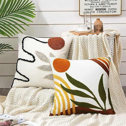 Merrycolor Boho Abstract Pillow Covers 18x18 Tufted Mid Century Modern Throw Pillows Textured Aesthetic Pillow Cases Bohemian Boho Pillows Decorative Throw Pillows Cover for Bed Couch Sofa - color: Style C, size: 18" x 18" (Pack of 1)