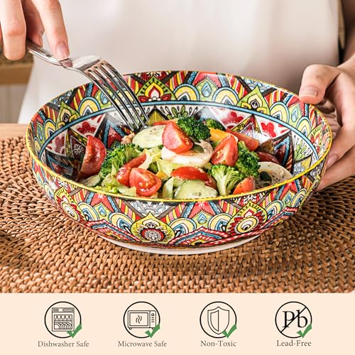 Henten Home Ceramic 50 oz Pasta Bowls, Shallow Soup Bowl Set of 2 - color: Set A