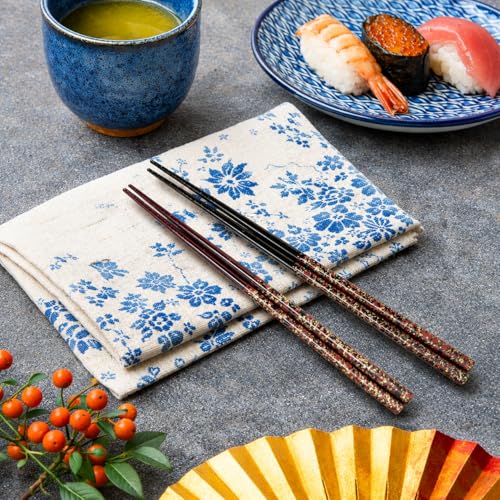 Premium Japanese Chopsticks Set for 2 [Made in Japan] Reusable Wooden Chopsticks with Elegant Iridescent Inlay Traditional Lacquered Finish D (Bold Black 2prs (MK063)) - color: Bold Black 2prs (MK063)