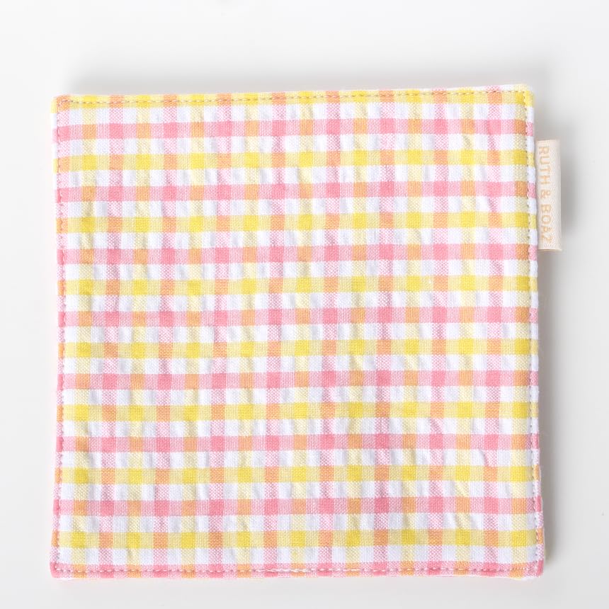 RUTH&BOAZ Plaid, Embroidery 100% Cotton Fabric Coasters for Drinks and Home Dinners/Set of 6/4" Square (Seersucker Yellow) - color: Seersucker Yellow
