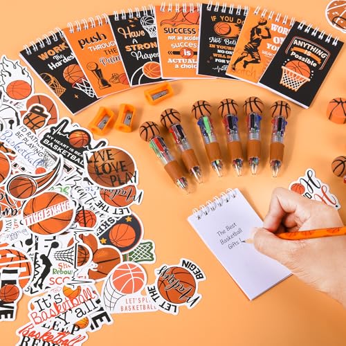 LiYiQ 24 Set 247 Pcs Basketball Party Supplies Return Gifts for Party, Student Stationery Gifts from Teacher Rewards Prizes, Pencil Erasers Notebooks Stickers for Basketball Classroom Birthday - style: Basketball