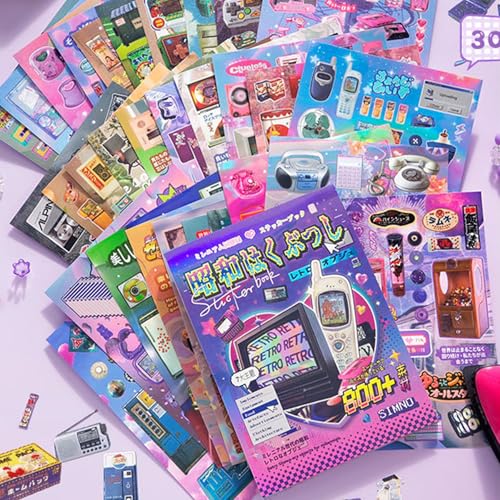 2-in-1 Japanese Sticker Set, 650+ Showa & 800+ Y2K Designs - color: 2 in 1