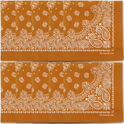 The Peacock Crew Premium Soft Cotton Bandanas Pack for Men and Women Paisley 22 x 22 inches - color: Pack of 10 Honey Ginger