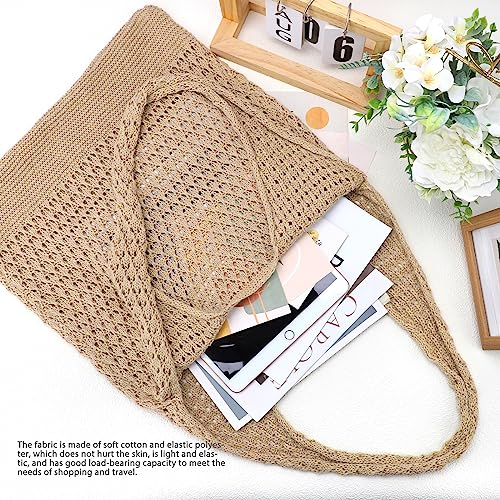 hatisan Crochet Bag for Women, Handmade Knit Beach Tote Bag Summer - color: Khaki