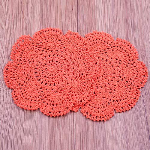 Phantomon 8 Inch Doilies Crochet Round Lace Doily Handmade Placemats 100% Cotton Crocheted Coasters, Pack of 4 (Orange) - color: Orange