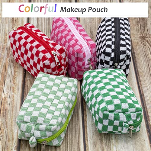 Checkered Makeup Bag for Purse, Small Travel Cosmetic Pouch,Light Green - color: Light Green